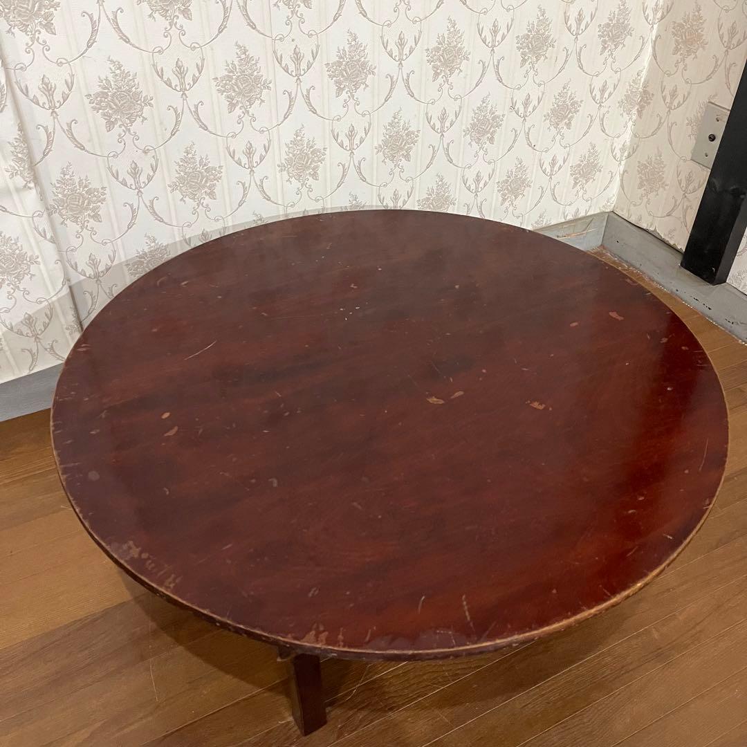 【アンティーク】木製 折り畳み式円卓 ちゃぶ台 座卓 センターテーブル 古家具