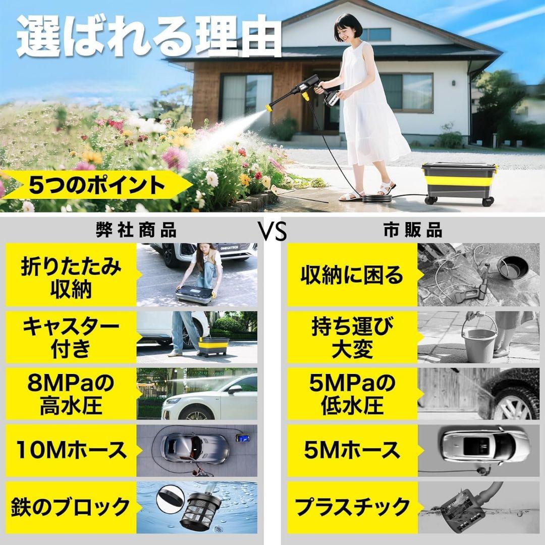 【新品】コードレス高圧洗浄機 20L折り畳みタンク付き キャスター 洗浄手袋付き
