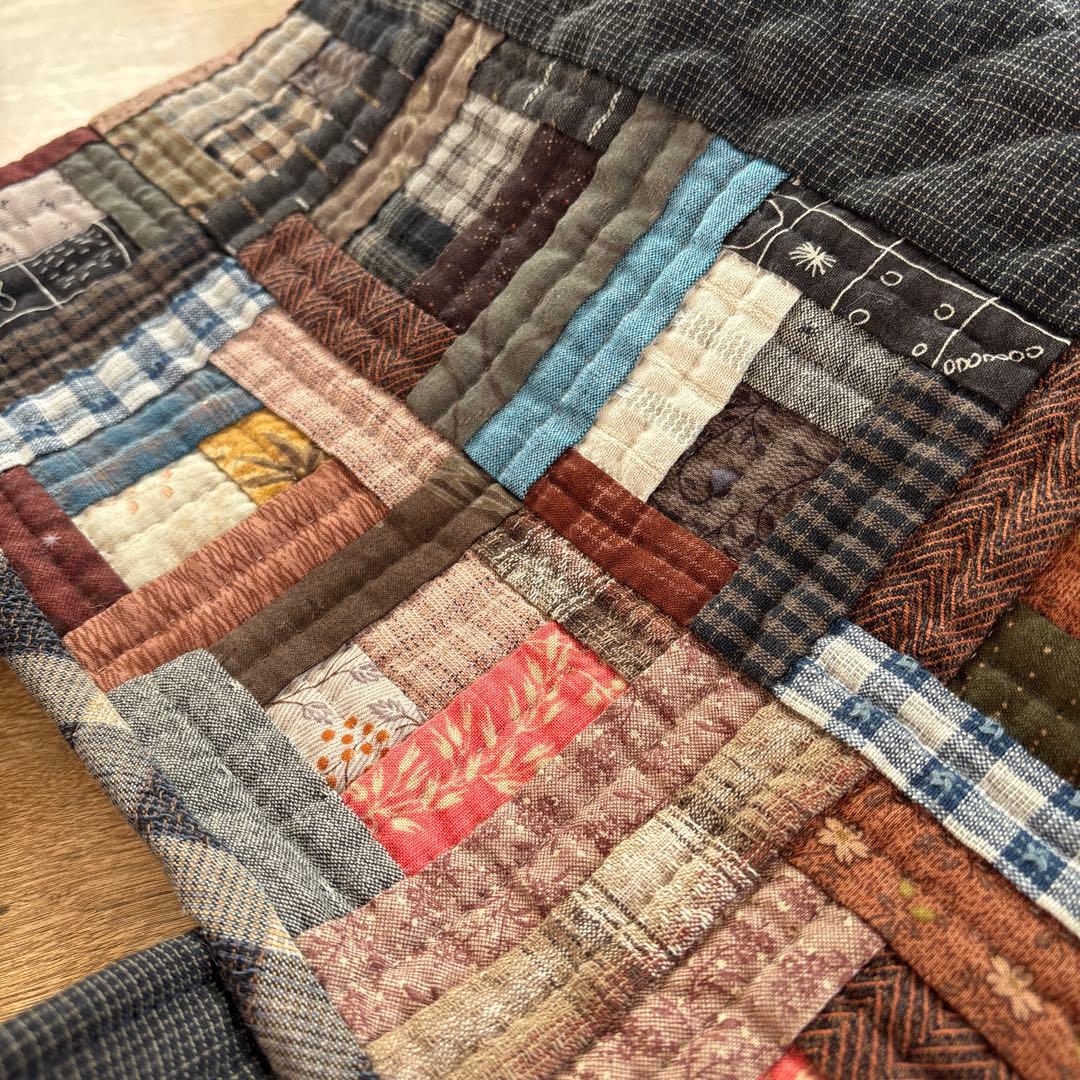 パッチワークキルト　ログキャビンのトートバック　ハンドメイド