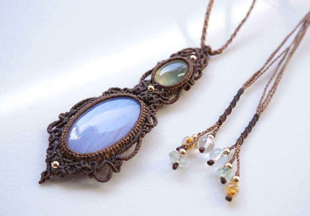 ブルーレースアゲート　プレナイト　マクラメ　ネックレス