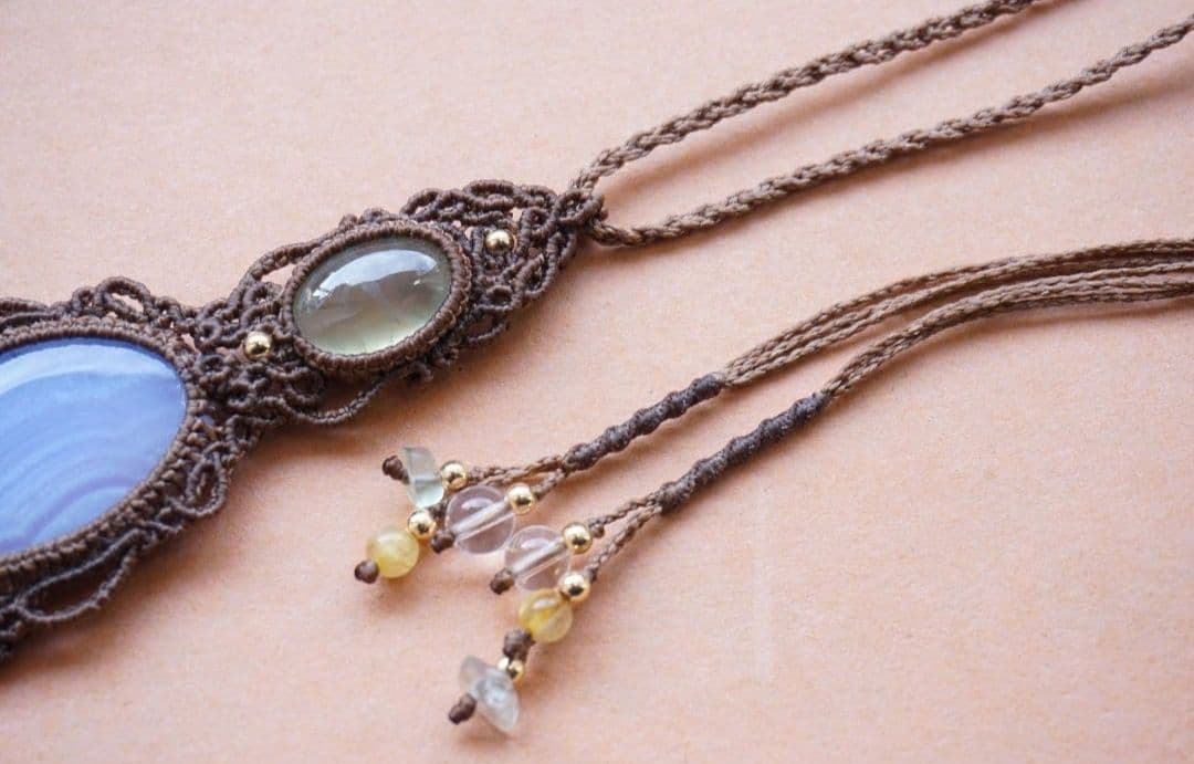 ブルーレースアゲート　プレナイト　マクラメ　ネックレス