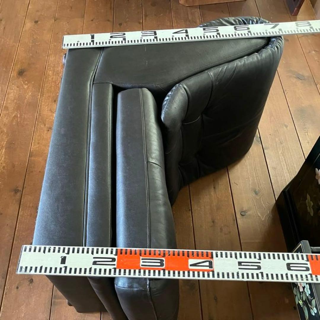 カリモク1人用レザーソファ 黒 中古家具 昭和レトロ