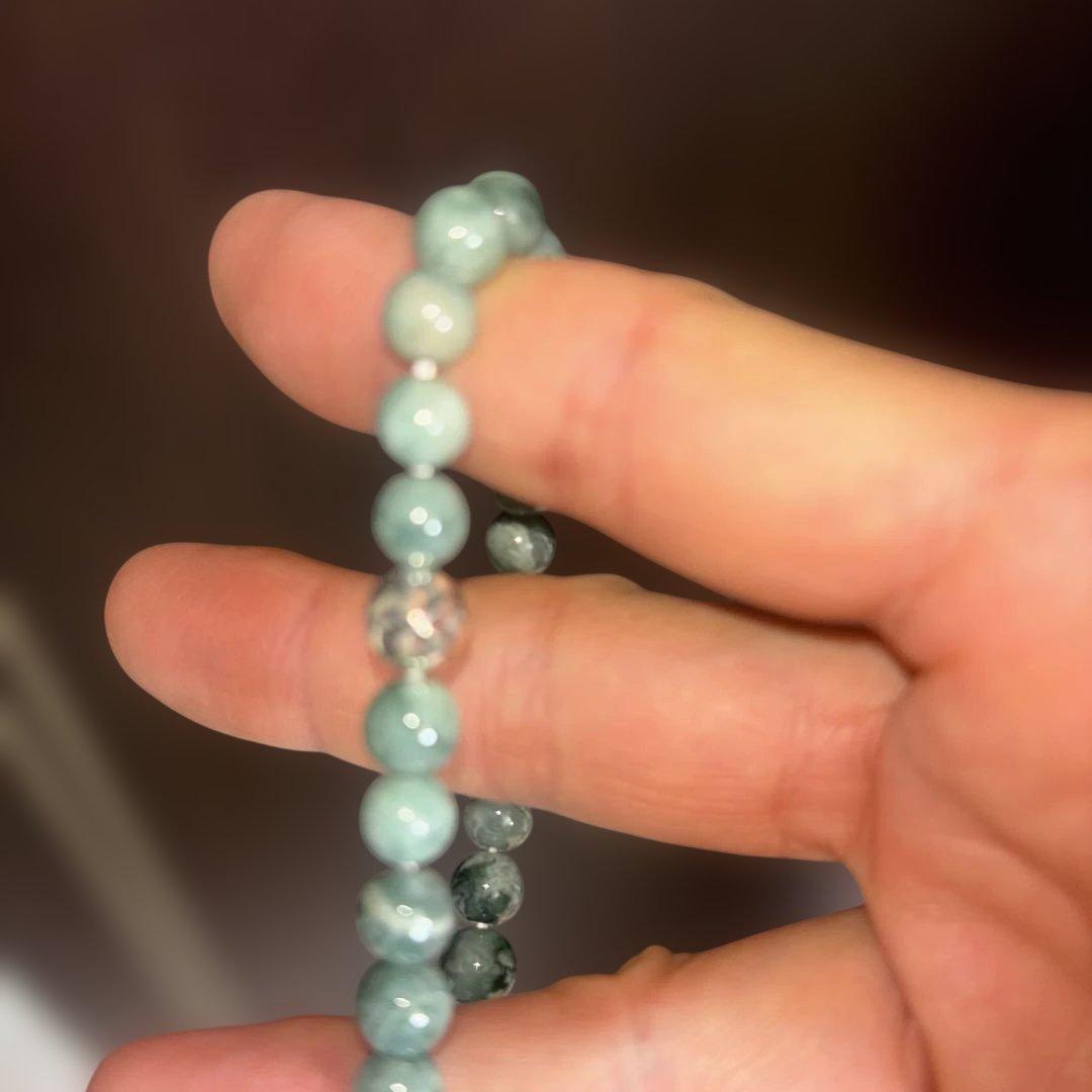 特注。。 翡翠。925シルバーアクセント　ゴムブレズ