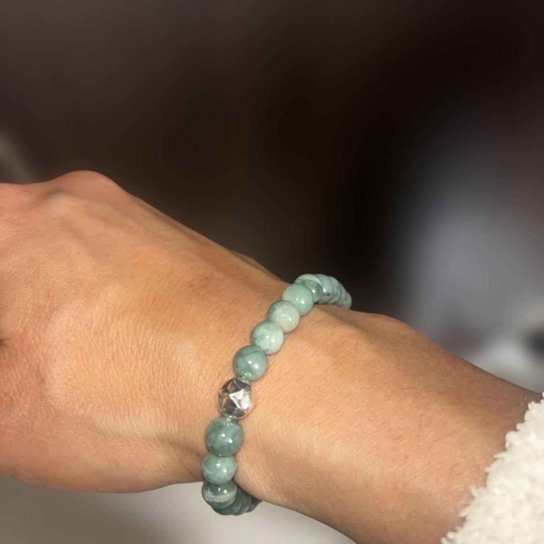 特注。。 翡翠。925シルバーアクセント　ゴムブレズ