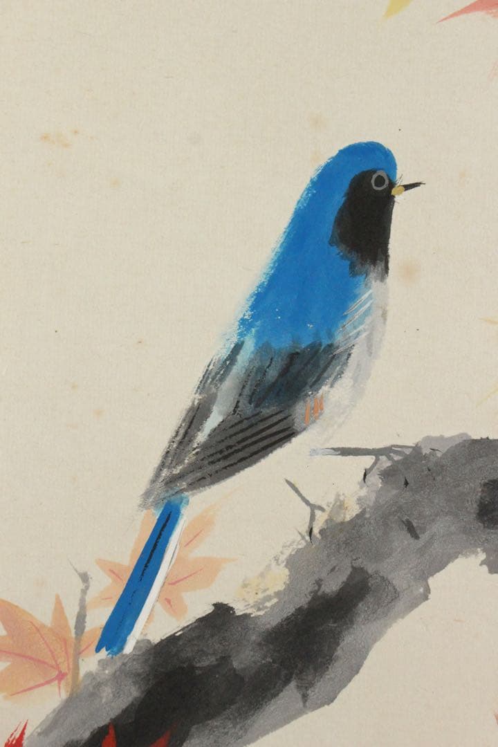 No5704 掛軸　北上聖牛　「紅葉」　紙本着色　共箱　日本画　花鳥　送料無料