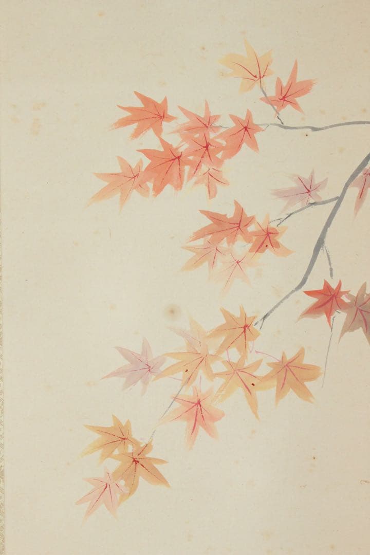 No5704 掛軸　北上聖牛　「紅葉」　紙本着色　共箱　日本画　花鳥　送料無料