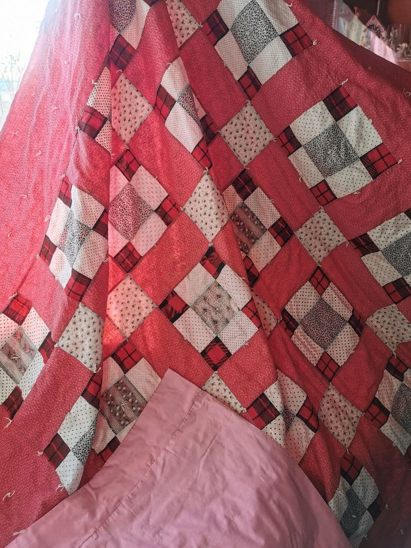 アンティーク アメリカ1870年代 更紗ファブリック パッチワーク大判キルト