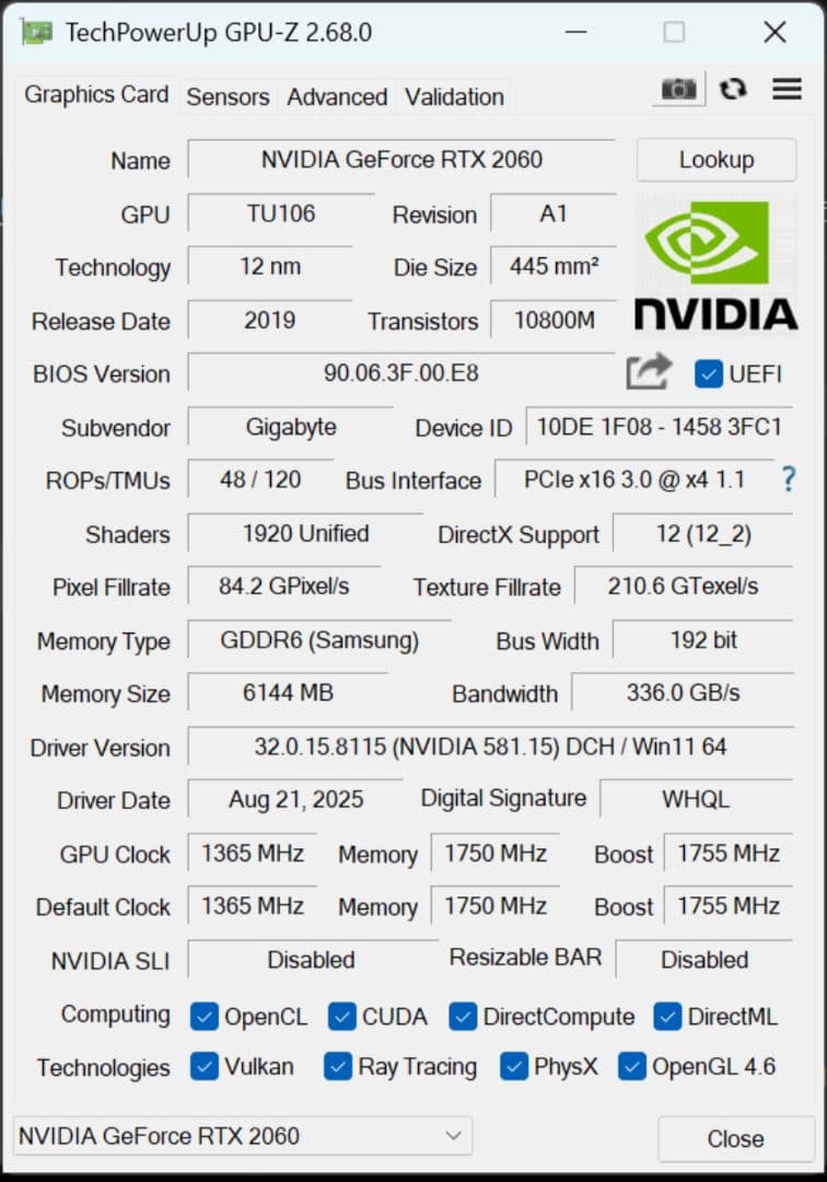 SALE‼️GIGABYTE NVIDIA GeForceRTX2060 6GB