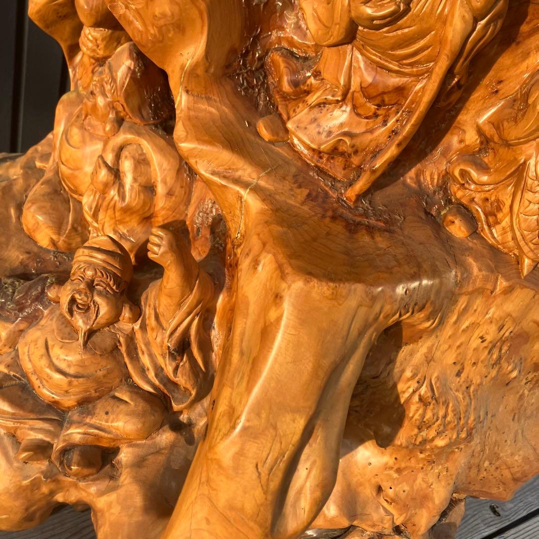 昭和レトロ 天然木 一刀彫 極上彫 木彫り 七福神 大型 置物 オブジェ 衝立