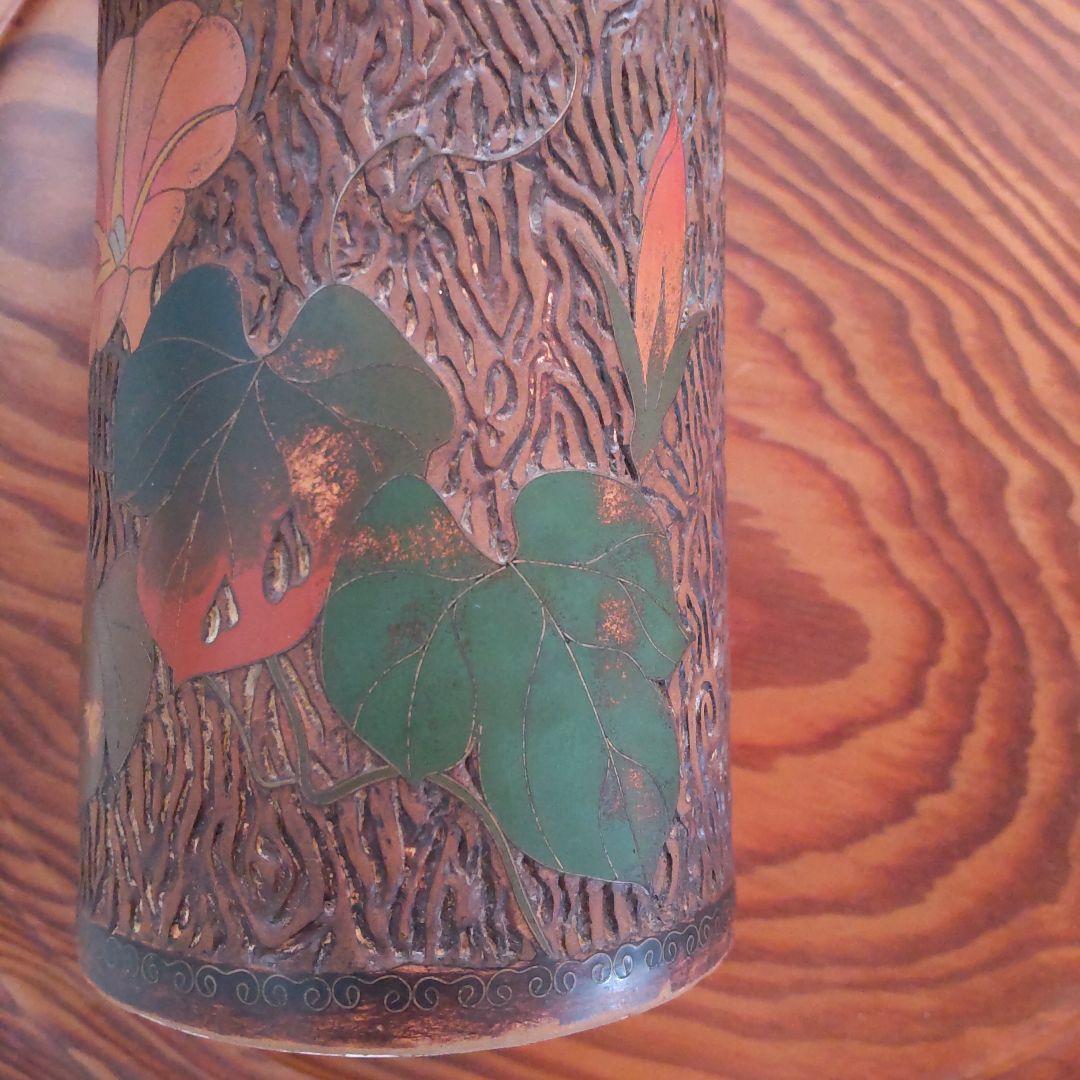 ★ 陶胎七宝 筆立て 朝顔 明治 アンティーク