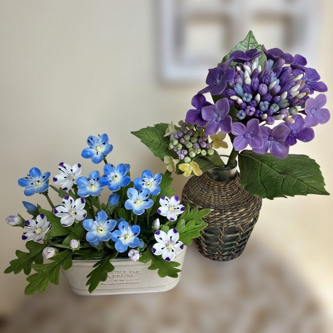 ロサ様♡専用　クレイフラワーネモフィラ(ミックス) ・がく紫陽花
