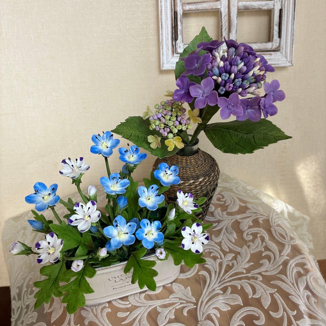 ロサ様♡専用　クレイフラワーネモフィラ(ミックス) ・がく紫陽花