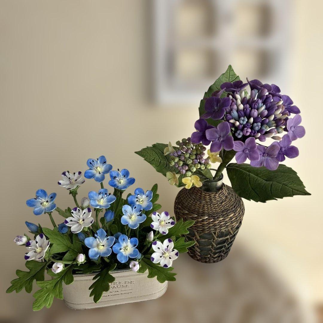 ロサ様♡専用　クレイフラワーネモフィラ(ミックス) ・がく紫陽花