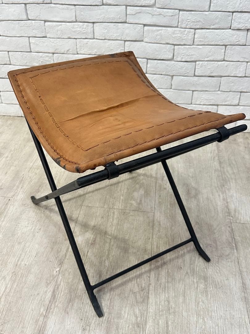 B ⭐️【全国送料無料】インダストリアル　レザー　アイアン　スツール　折りたたみ