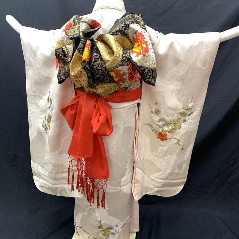 508ag57■七五三 七歳 女児 着物&袋帯&長襦袢 刺繍 御所車■状態良好