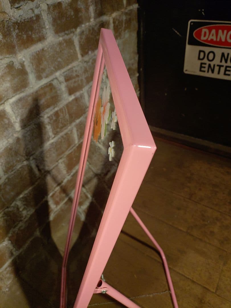 昭和レトロ　スタンドミラー　ハイビスカス　ピンク　ビンテージ　アイアンフレーム