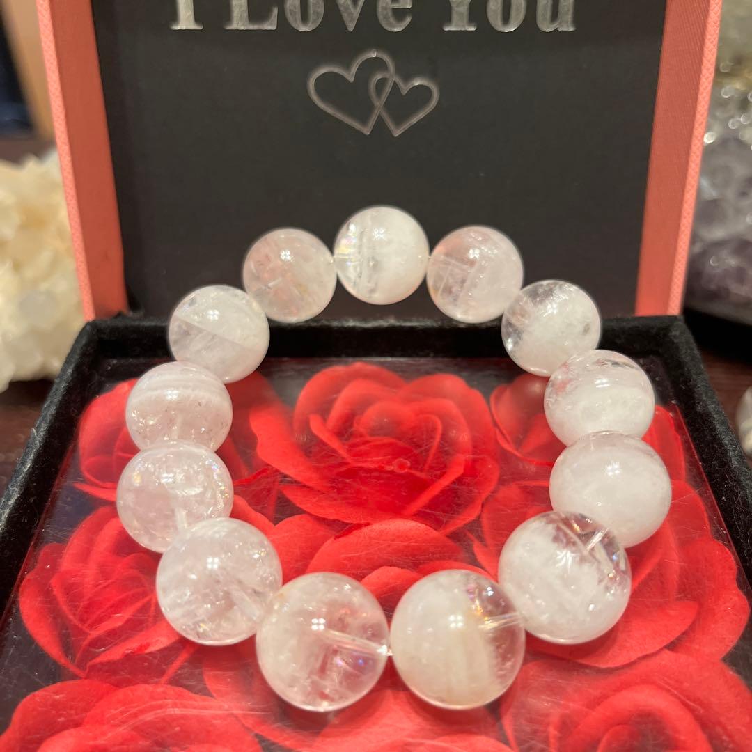 天然石ブレスレット　ホワイトガーデンクォーツ 超大玉　爆虹