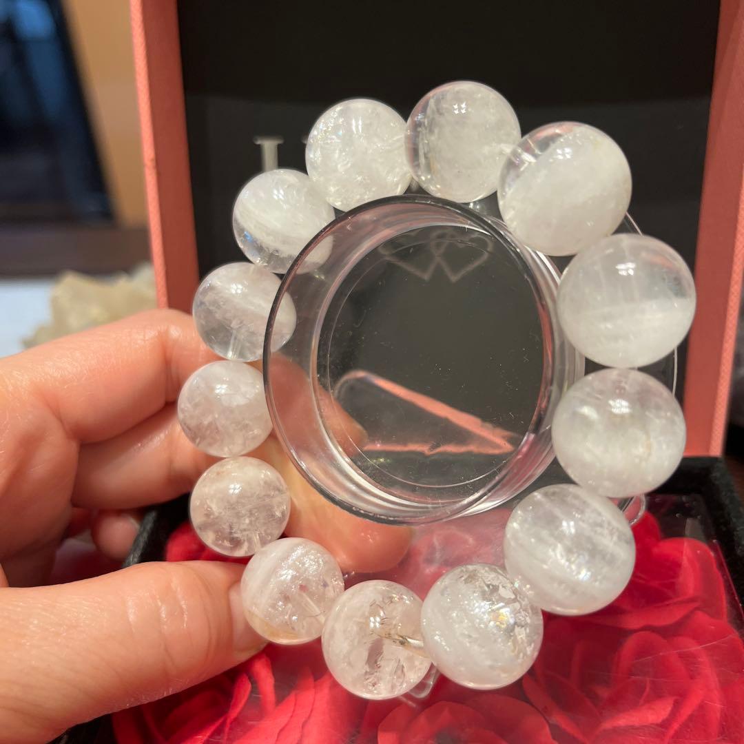 天然石ブレスレット　ホワイトガーデンクォーツ 超大玉　爆虹