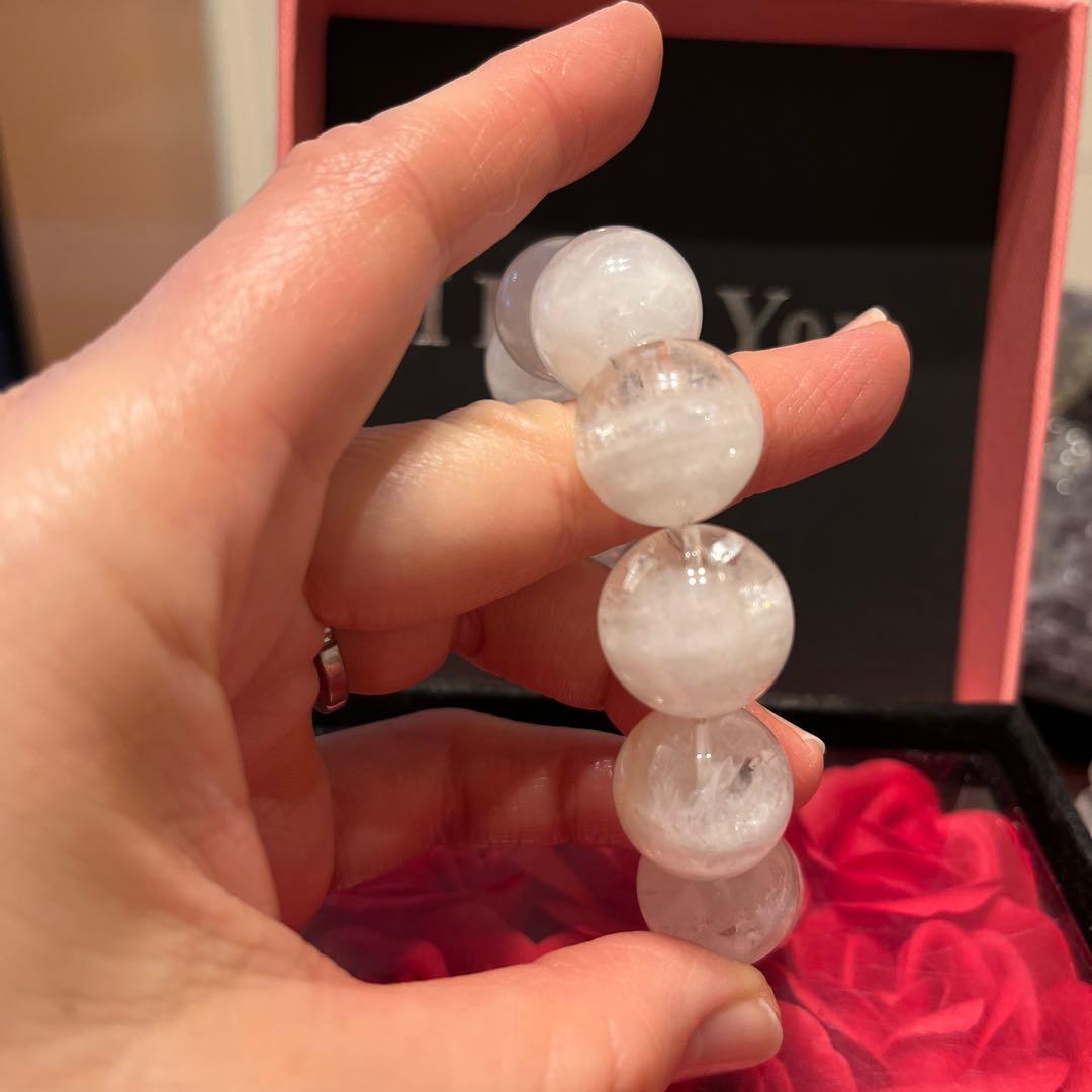 天然石ブレスレット　ホワイトガーデンクォーツ 超大玉　爆虹