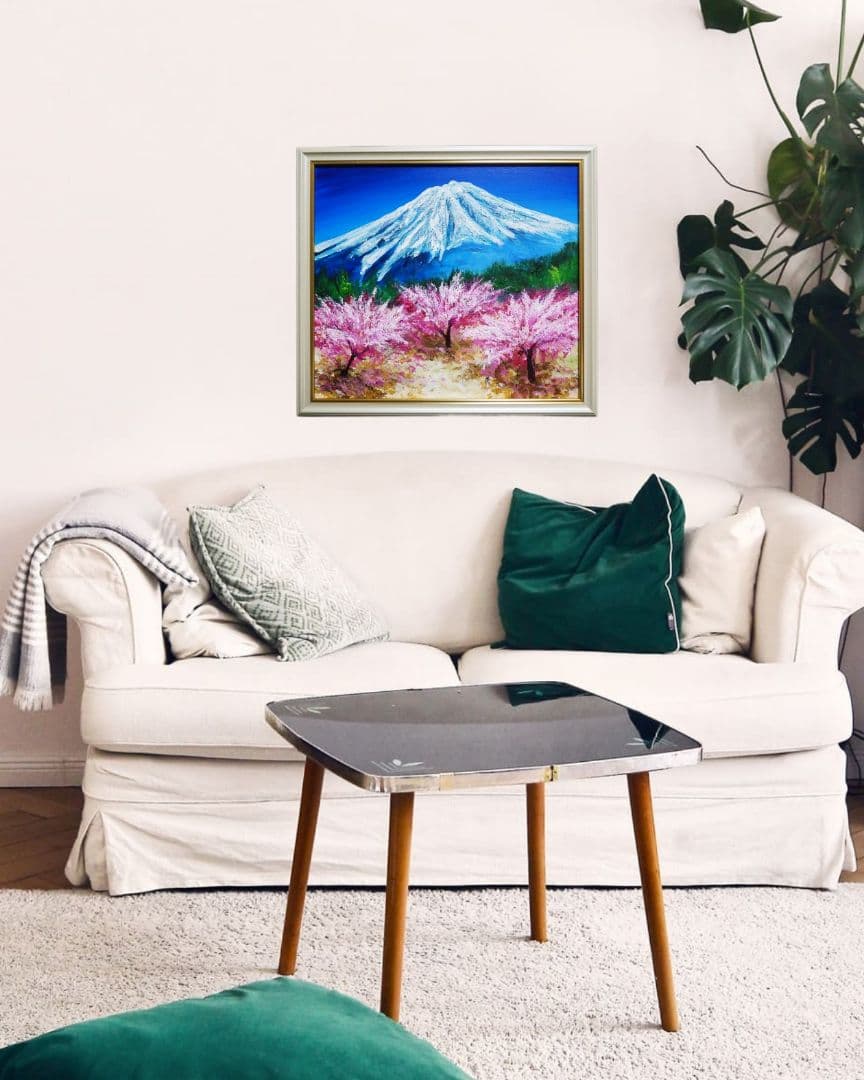 油絵 油彩 油彩画 絵 絵画 【春の富士山】 】