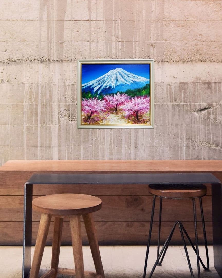 油絵 油彩 油彩画 絵 絵画 【春の富士山】 】