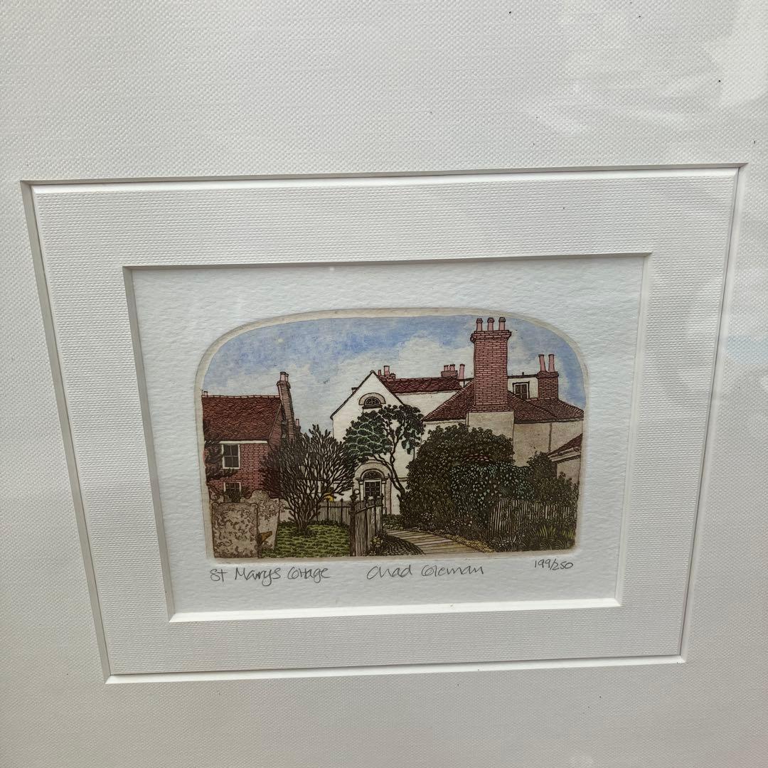 真作 チャド・コールマン 銅版画 動版十手彩 エッチング 絵画 額装 額縁