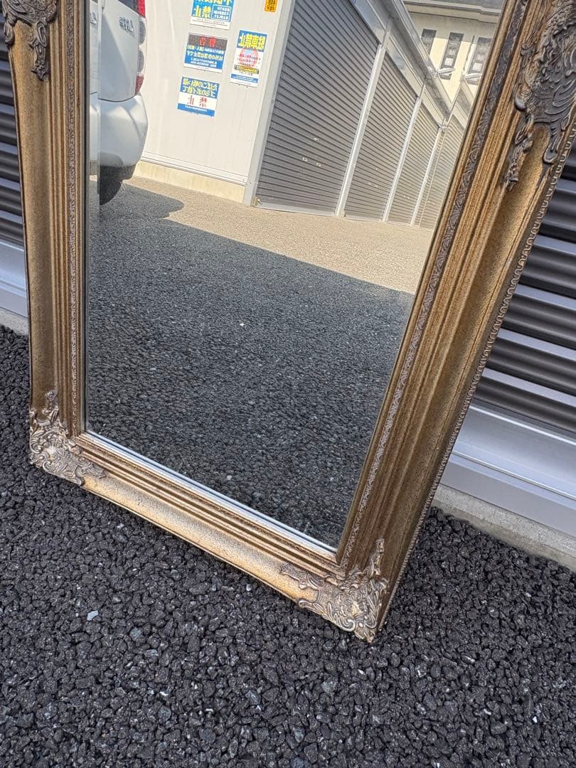 【直接引取り限定】アンティーク調　スタンドミラー　姿見　壁掛け　鏡　ロココ調