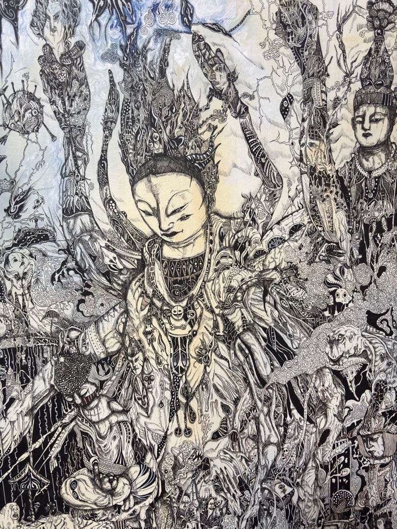 精密　アクリル、ペン画　青と黒の色調