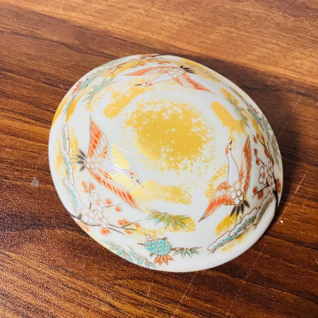 【未使用】有田焼 幸楽窯 金彩 蓋付き蒸椀 4個セット 小皿 食器 煮物椀 鶴絵
