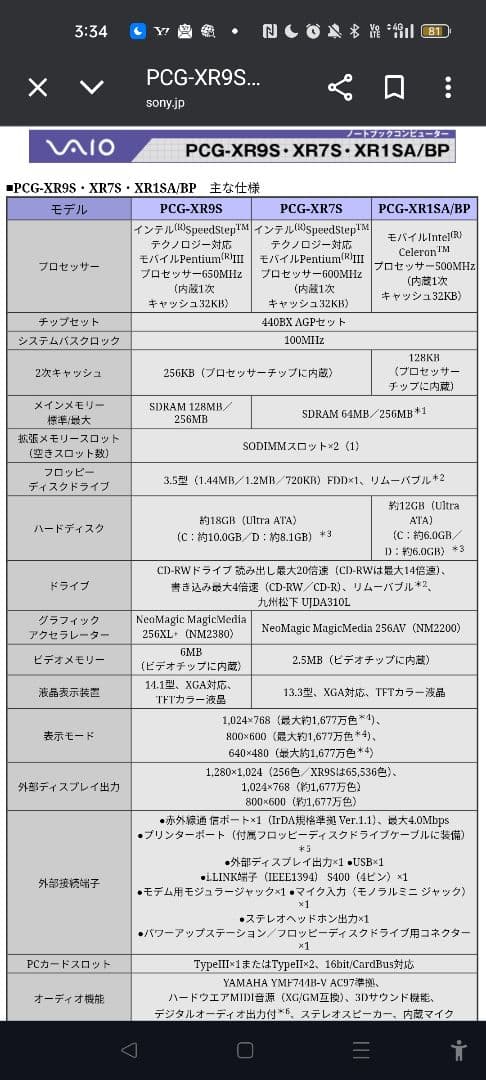 【RETAKU】Sony VAIO PCG-XR7S ノートPC 本体