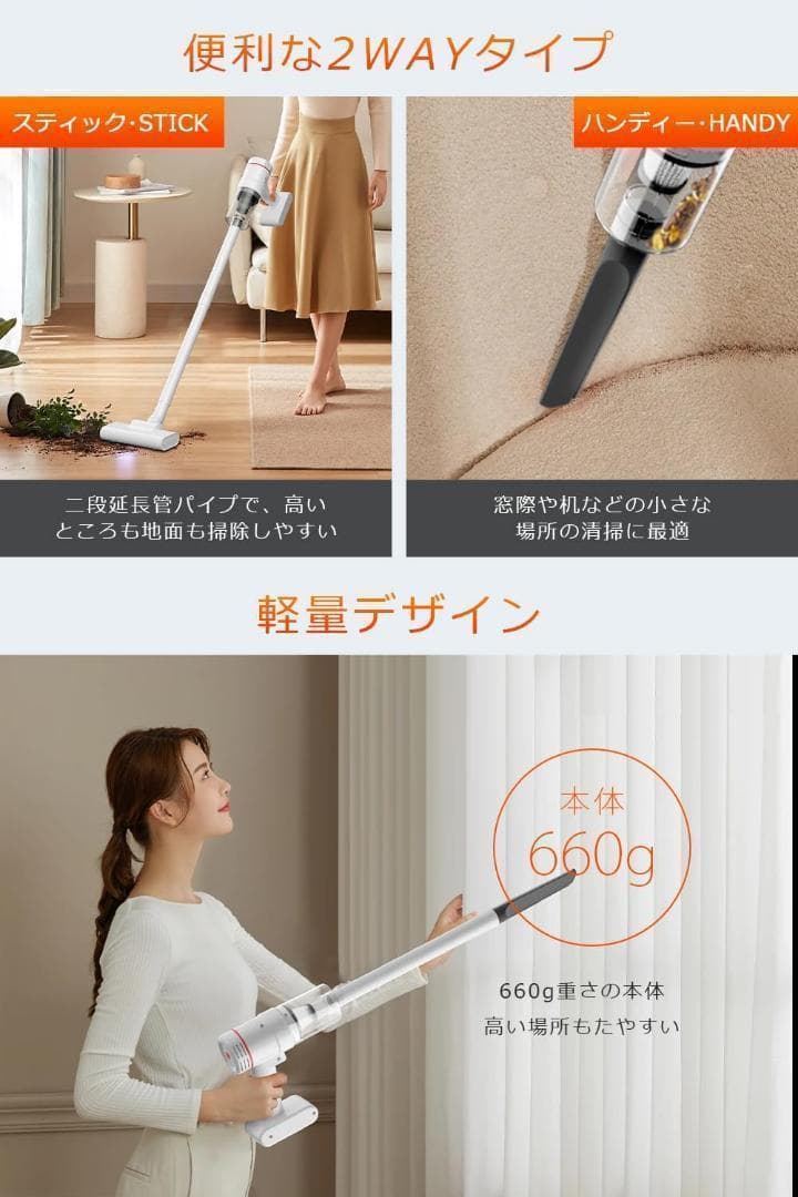 ⭐️掃除機 コードレス 12000pa強力吸引 延長パイプ 4種類ノズル⭐️