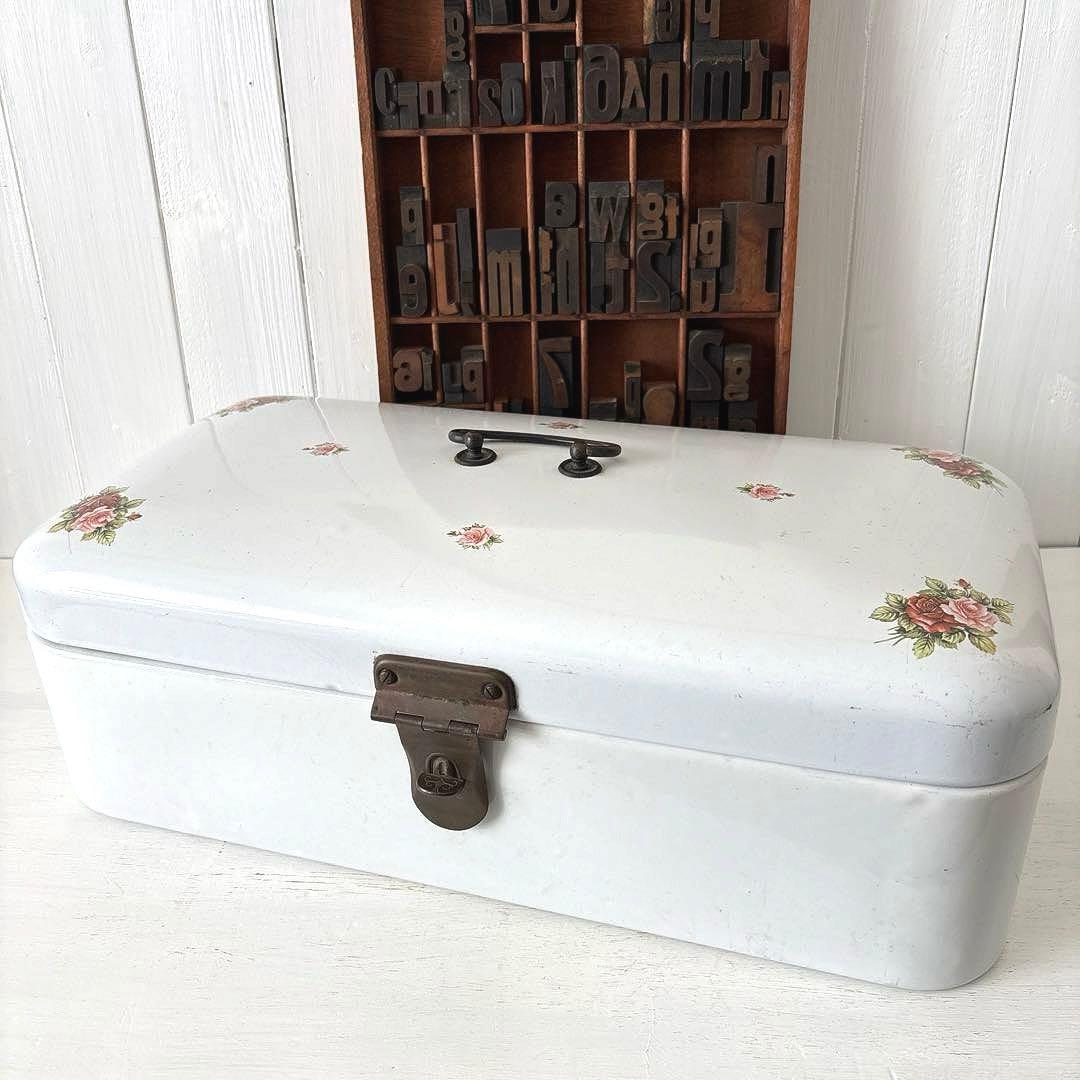 ドイツアンティーク☘️ホーロー 薔薇模様 ブレッドケース ボックス BOX