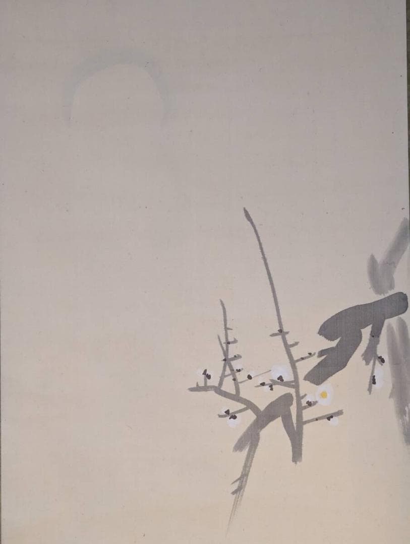 【真作】掛軸　棚田暁山　月下梅人物図　雅趣彩色画　古画調　共箱入　U123