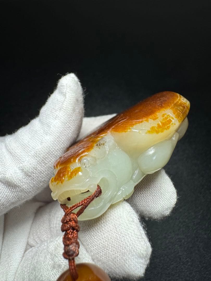 本玉 新疆産和田玉 赤い神亀の置物 彫刻 中国玉彫刻古美術根付天然石旧家蔵出し