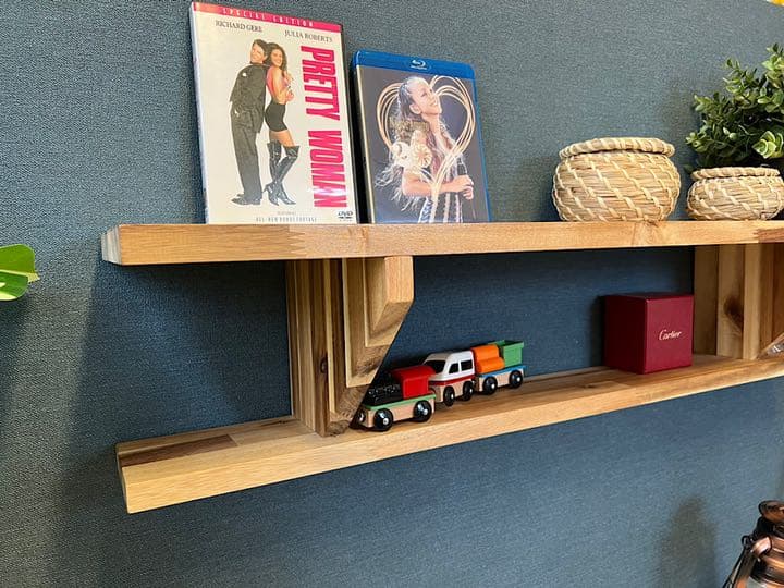 【在庫整理】 ウォールシェルフ 2段三角受け リバーシブル アカシア 90cm