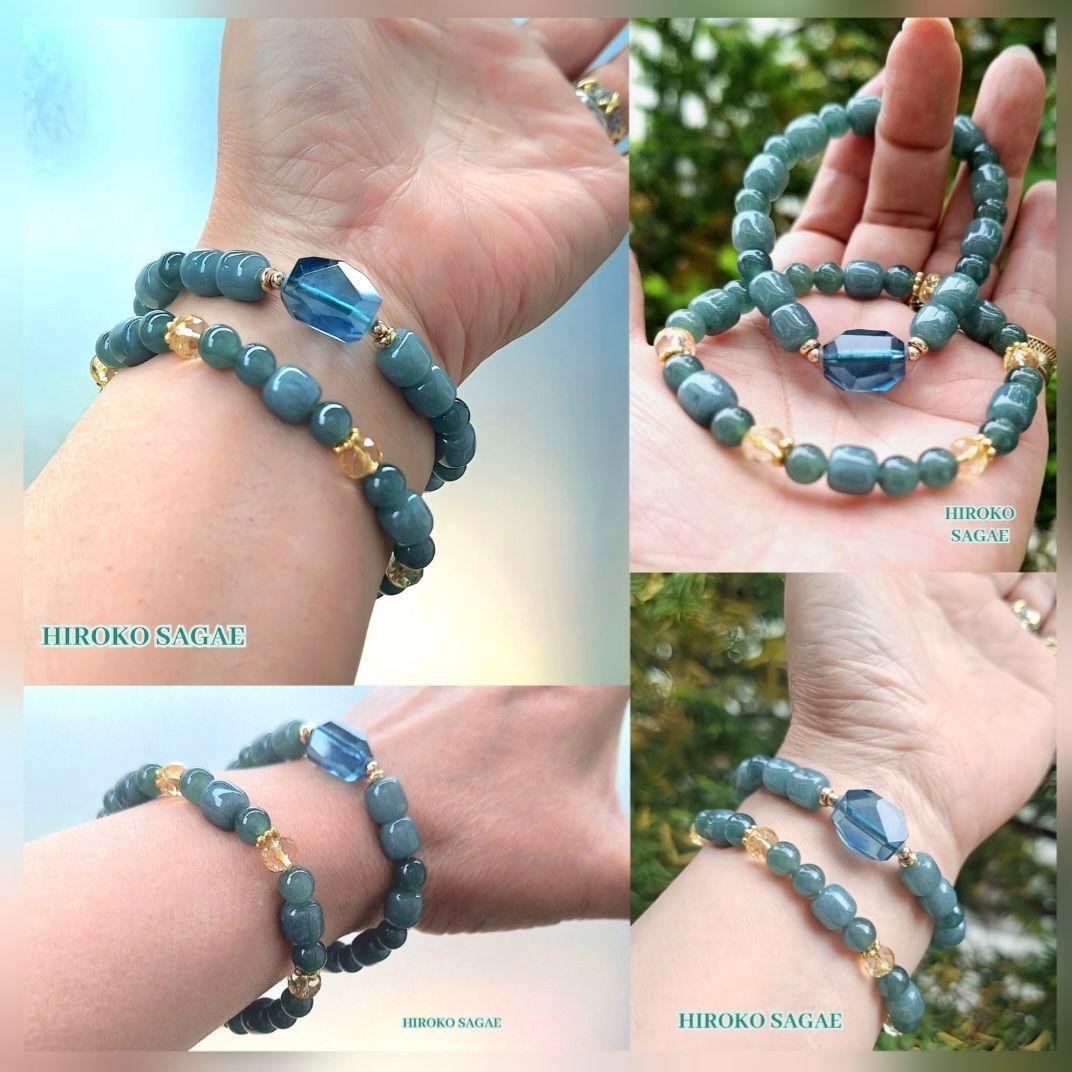 本翡翠 ジェダイト 宝石質 シトリン パワーストーン 翡翠ブレスレット 金運