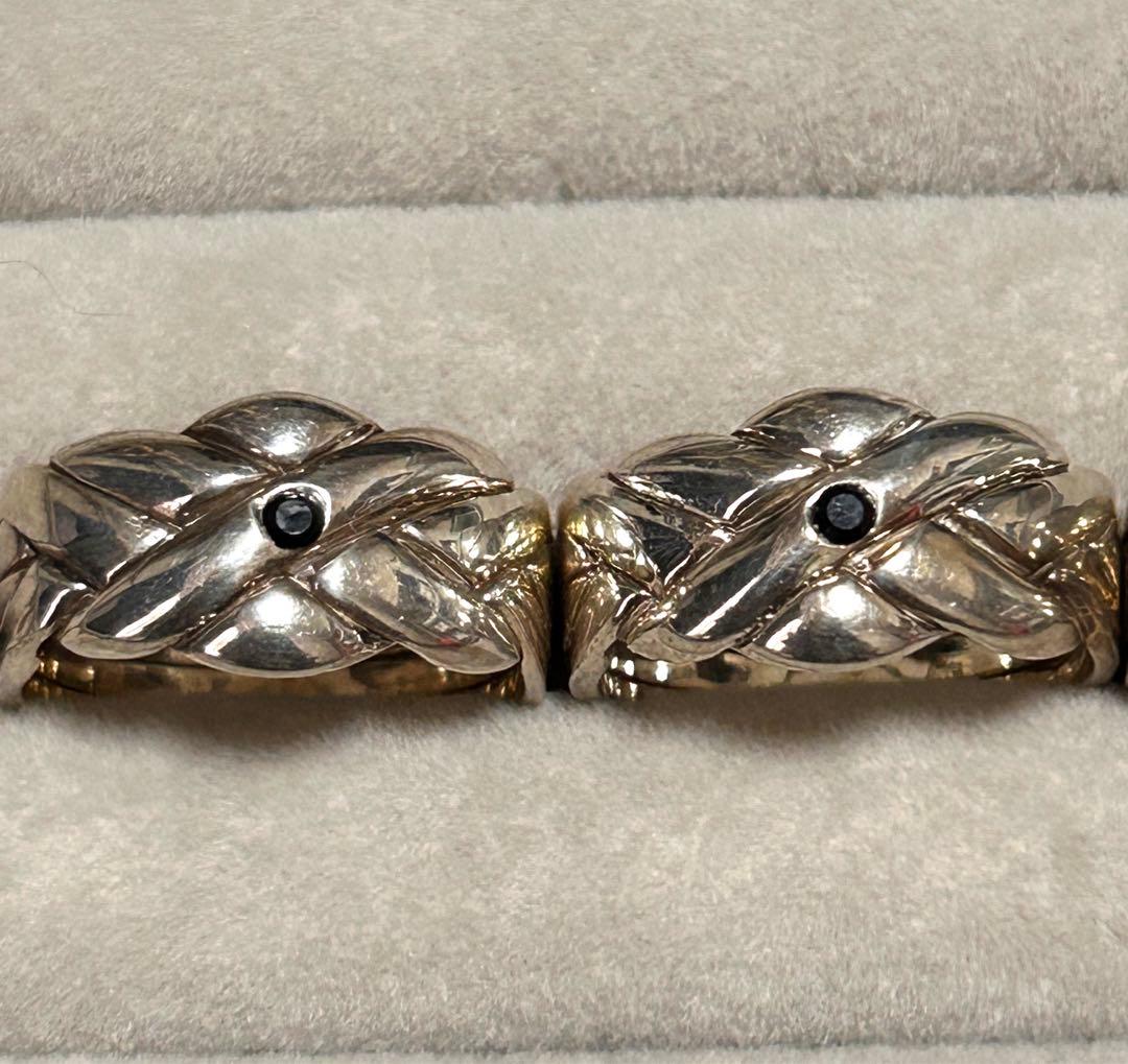 ハンドメイド シルバー 指輪 3個セット 黒色・赤色の石付き　18g