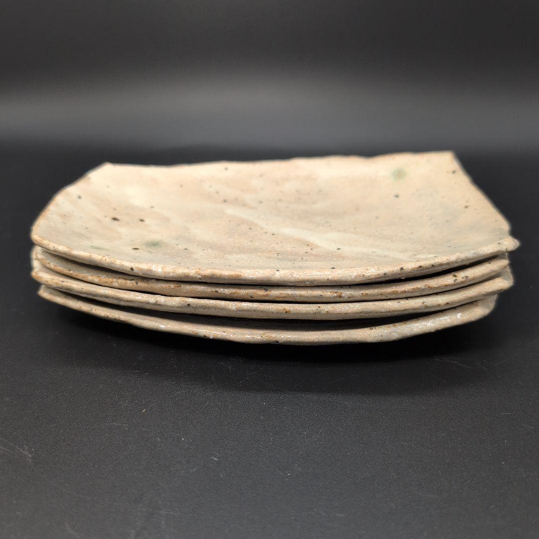 【新品未使用】手作り 陶器 長方形皿 4枚セット 粉引 美濃焼　特別注文