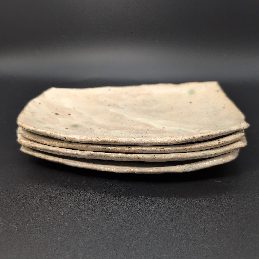 【新品未使用】手作り 陶器 長方形皿 4枚セット 粉引 美濃焼　特別注文