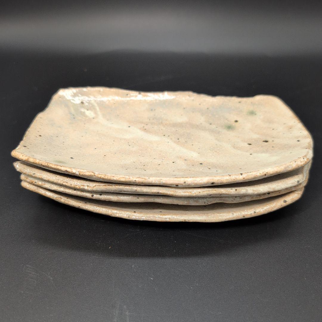 【新品未使用】手作り 陶器 長方形皿 4枚セット 粉引 美濃焼　特別注文