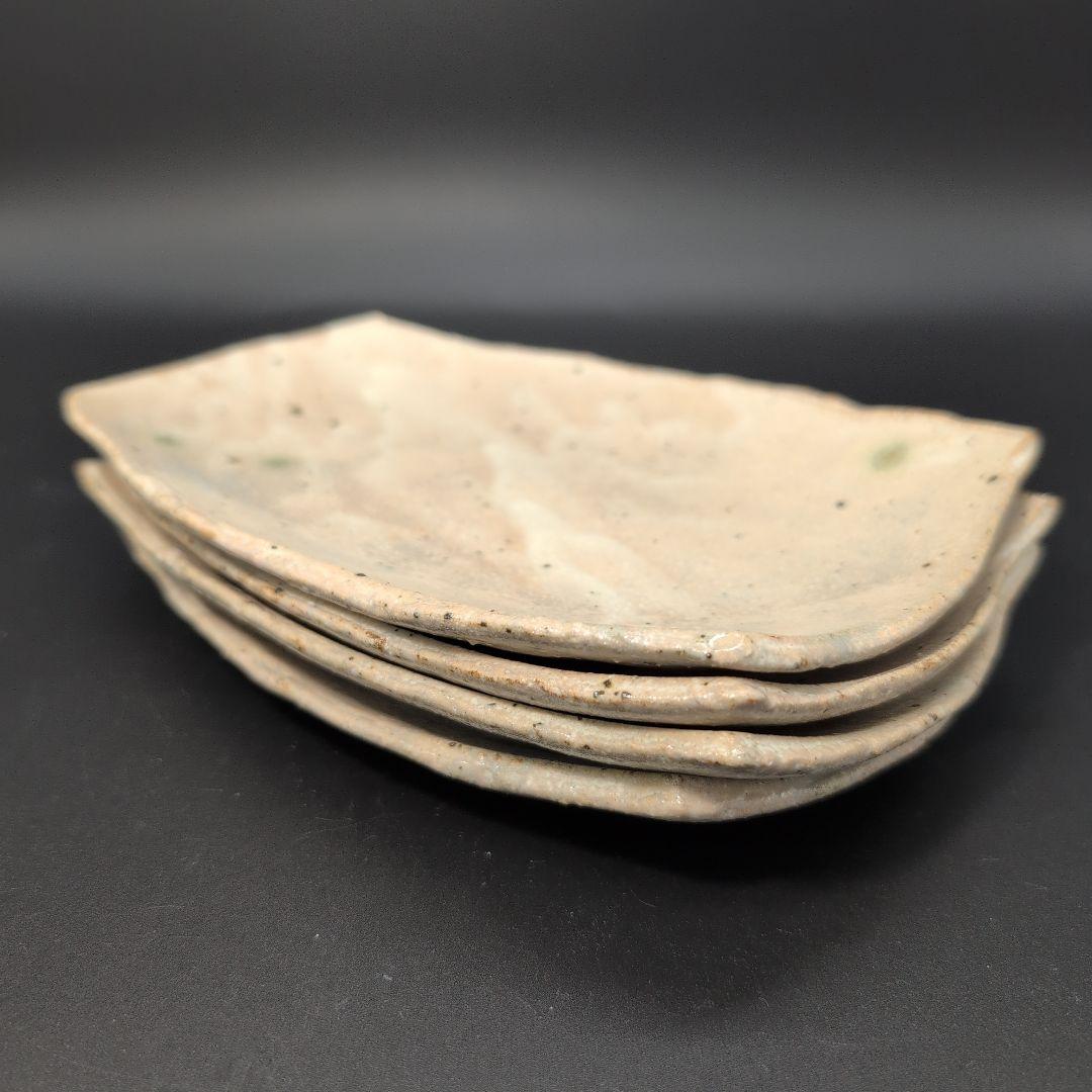 【新品未使用】手作り 陶器 長方形皿 4枚セット 粉引 美濃焼　特別注文