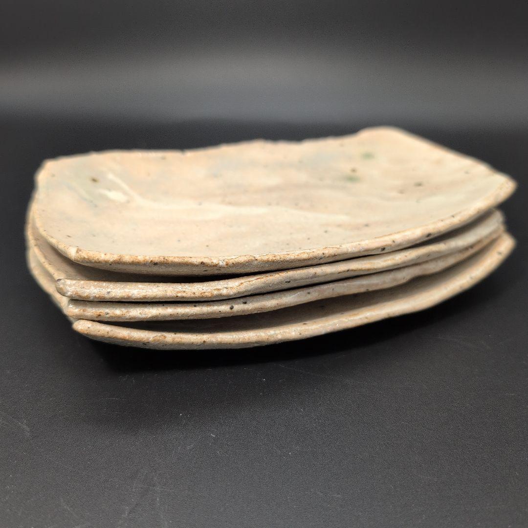 【新品未使用】手作り 陶器 長方形皿 4枚セット 粉引 美濃焼　特別注文