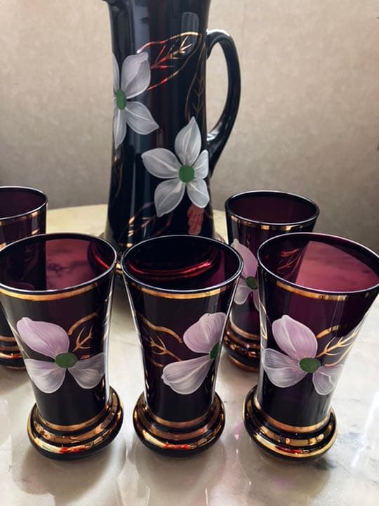 ボヘミア　ビンテージH andpaint 金彩　ジャグタンブラー(未）ケース付き