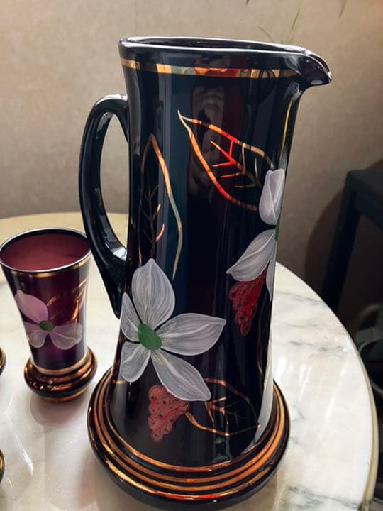 ボヘミア　ビンテージH andpaint 金彩　ジャグタンブラー(未）ケース付き