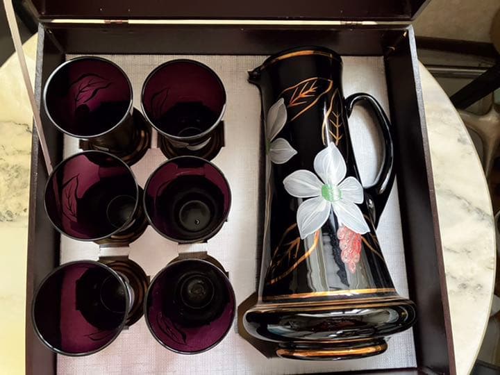 ボヘミア　ビンテージH andpaint 金彩　ジャグタンブラー(未）ケース付き