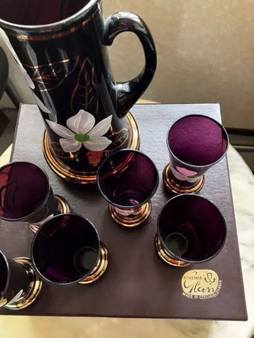 ボヘミア　ビンテージH andpaint 金彩　ジャグタンブラー(未）ケース付き