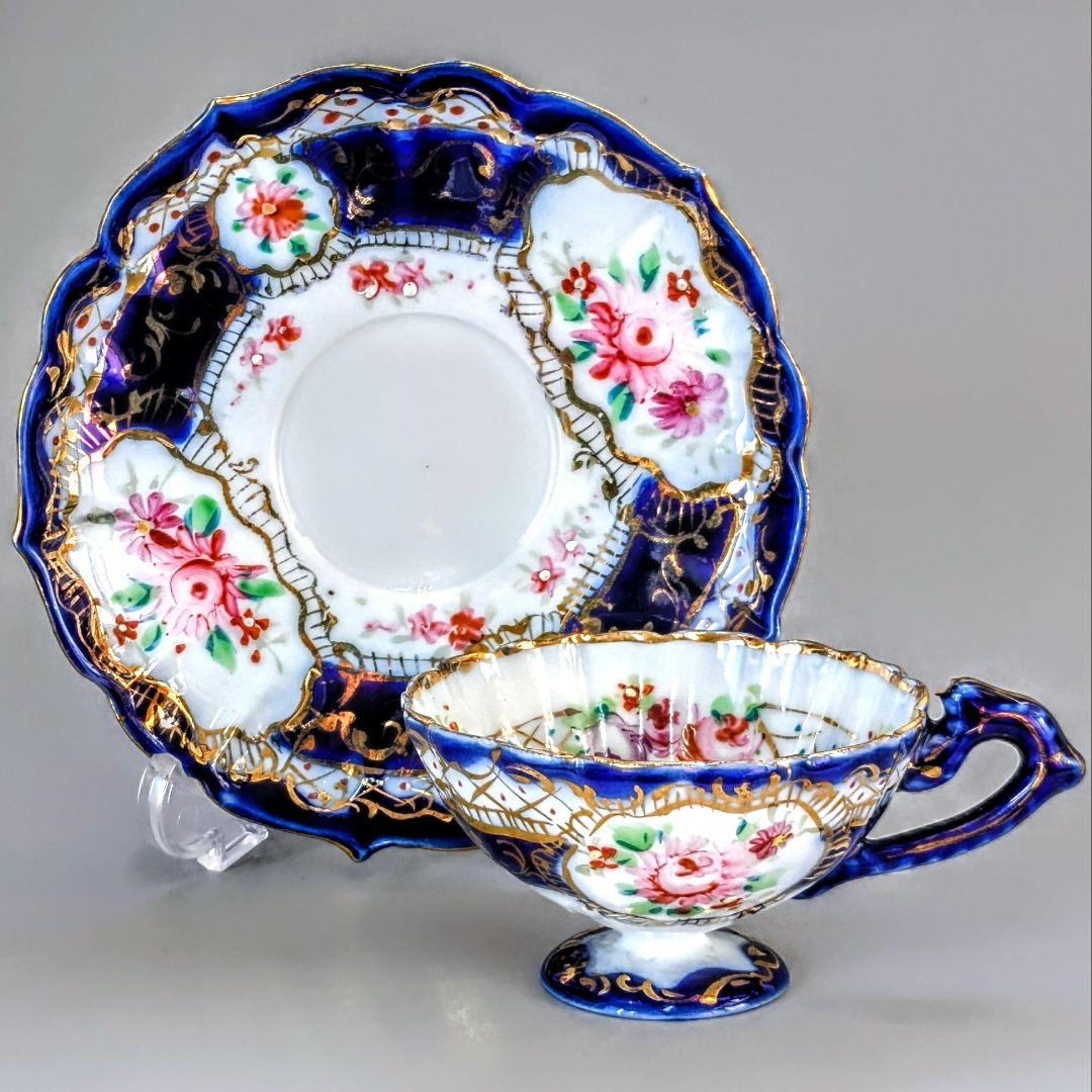 オールドニッポン デミタス 高台ペディスタル C&S 金彩 花文