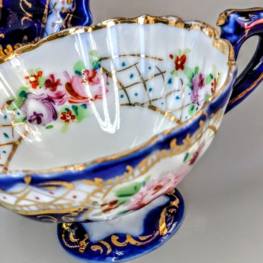 オールドニッポン デミタス 高台ペディスタル C&S 金彩 花文