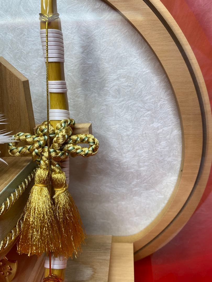 平安豊久　破魔弓　白木　円形アクリルケース・間口約３０×奥行約１６×高さ約３０㎝