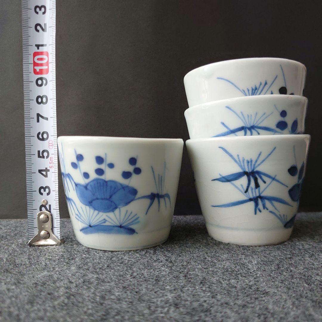 古伊万里 染付 そば猪口 羊歯文 松葉柄 植物文 時代物 江戸期 未使用